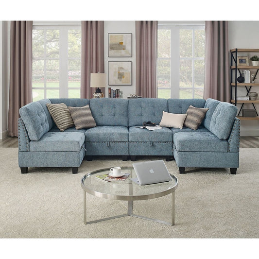 U shape Modular Sectional Sofa,DIY Combination,includes Four Single Chair and Two Corner,Navy Chenille