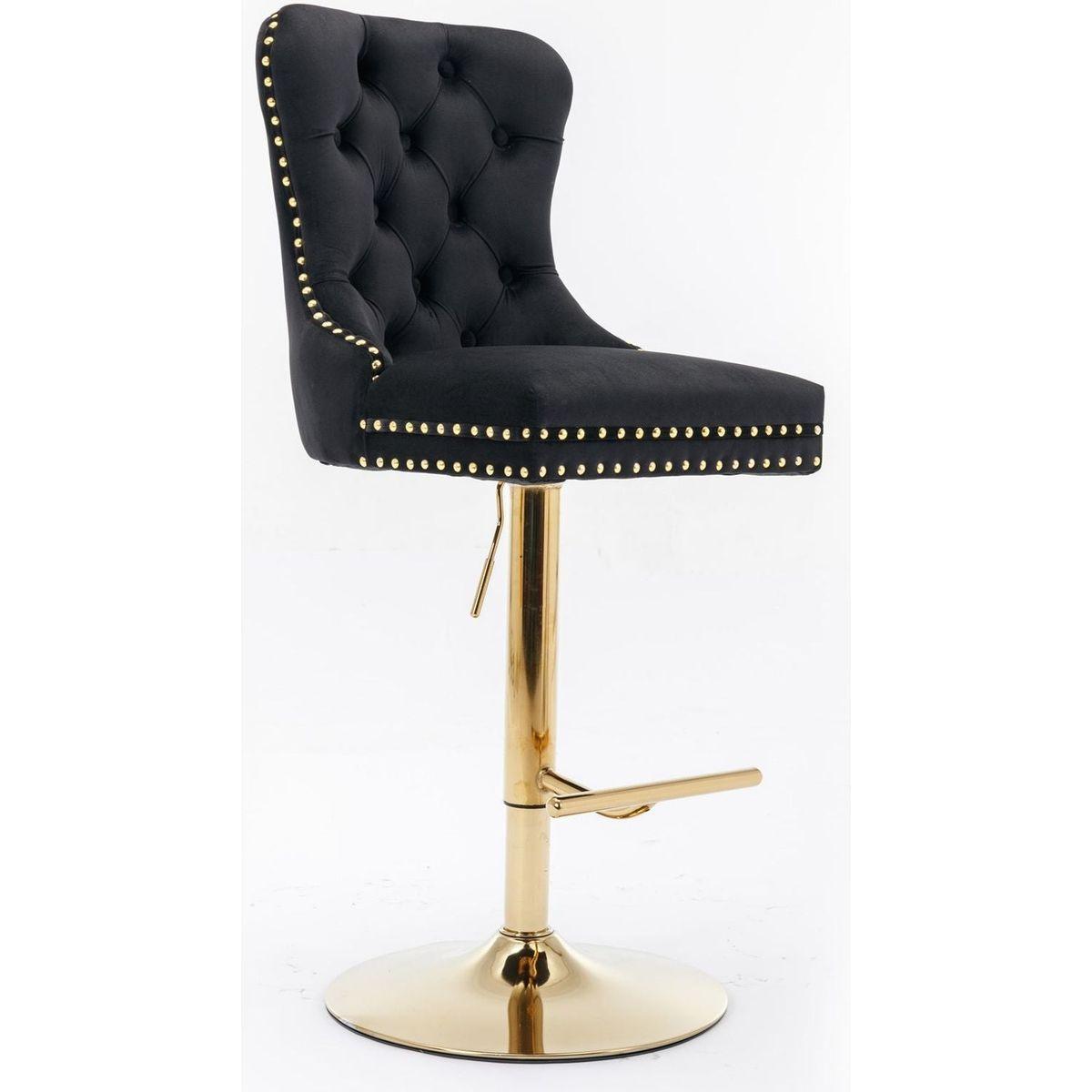 Thick Golden Swivel Velvet Barstools Adjusatble Seat Height from 27-35 Inch, Modern Upholstered Bar Stools with Backs Comfortable Tufted for Home Pub and Kitchen Island (Black, Set of 2)