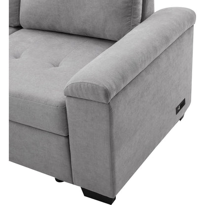 Sleeper Sectional Sofa, L-Shape Corner Couch Sofa-Bed with Storage Ottoman & Hidden Arm Storage & USB Charge for Living Room Apartment, Gray