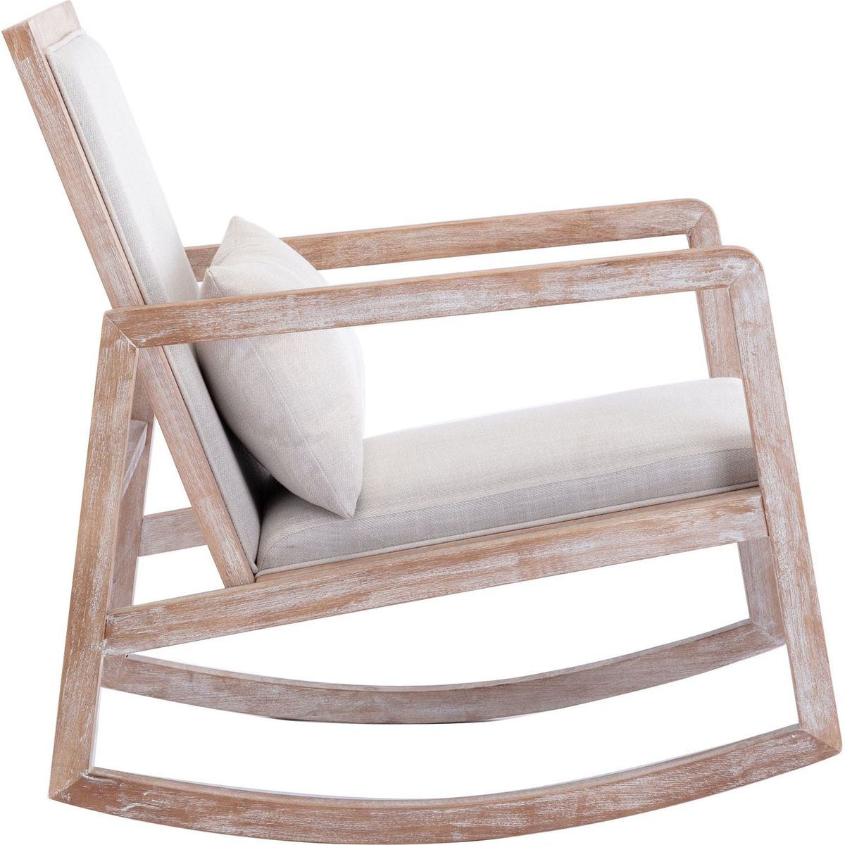 Solid wood linen fabric antique white wash painting rocking chair with removable lumbar pillow