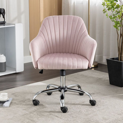 New -Modern home office leisure chair with adjustable velvet height and adjustable casters (PINK)