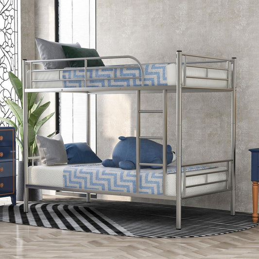 Twin Over Twin Metal Bunk Bed (Silver)