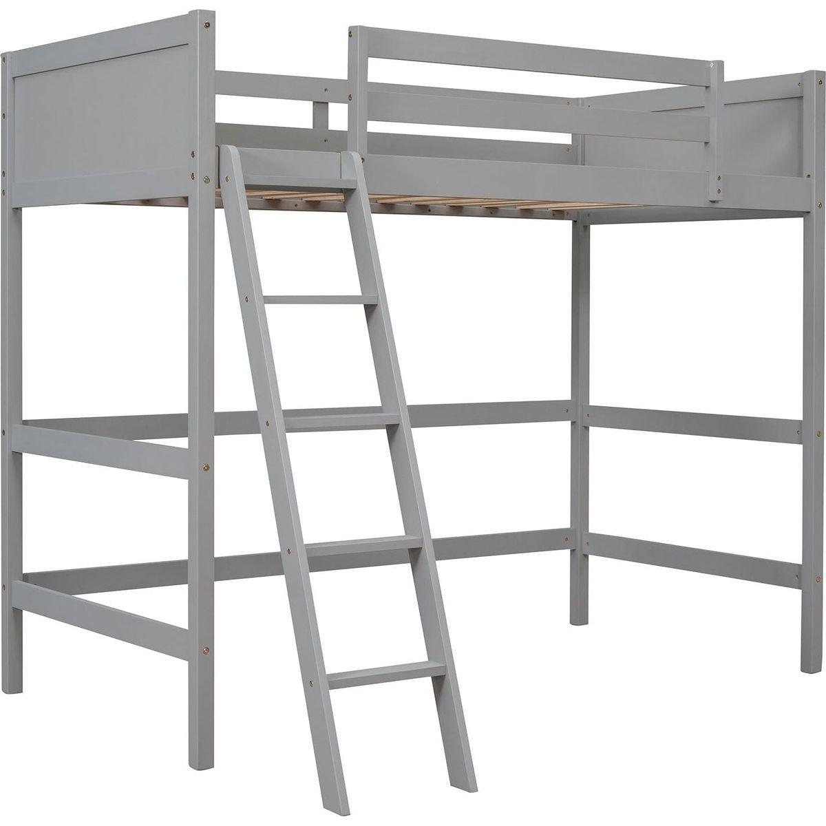 Solid Wood Twin Size Loft Bed with Ladder (Gray)