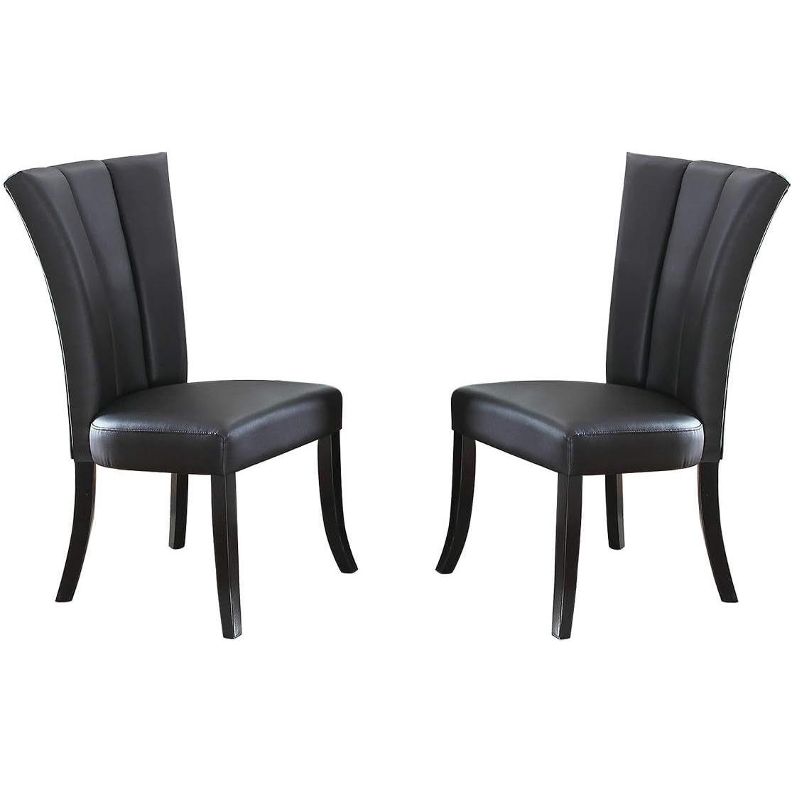 Black Faux Leather Upholstered Lines back Set of 2pc Chairs Dining Room Wide Flair back Chair