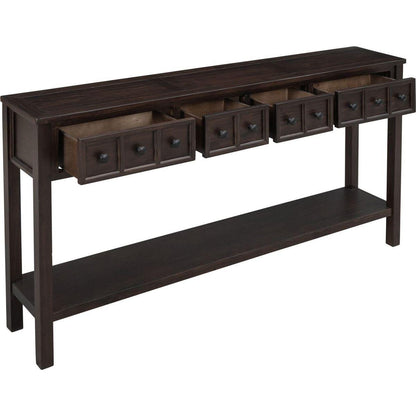 Rustic Entryway Console Table, 60" Long Sofa Table with two Different Size Drawers and Bottom Shelf for Storage (Espresso)