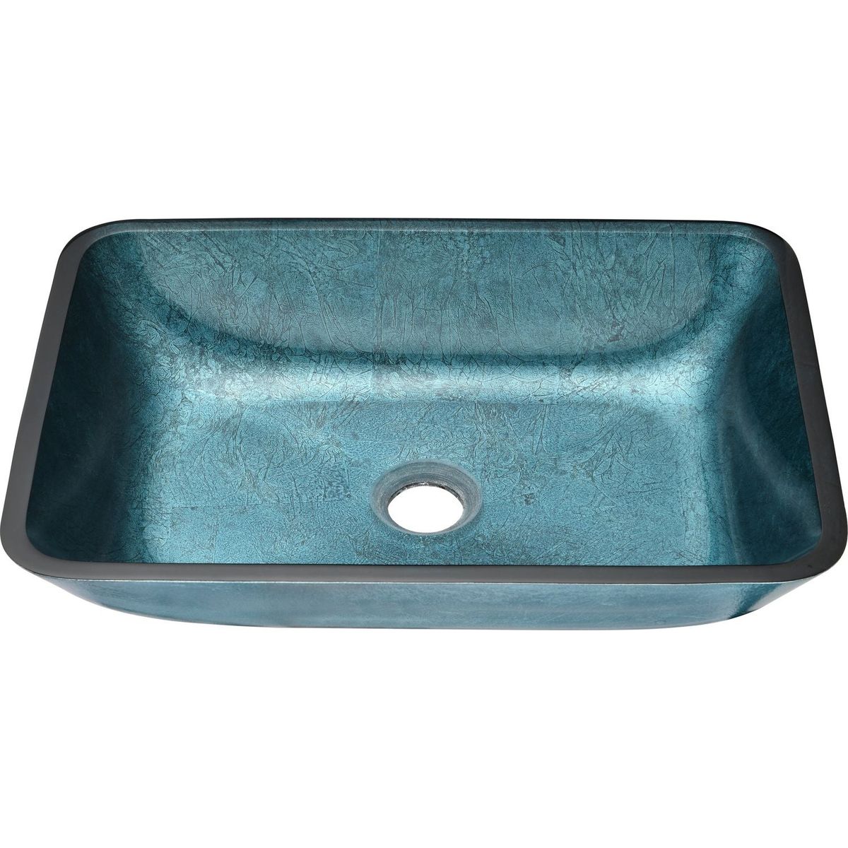 18.125" L -13.0" W -12.0" H Handmade Countertop Glass Rectangular Vessel Bathroom Sink Set in Blue Glass with Matte Black Single-Handle Single Hole Faucet and Pop Up Drain