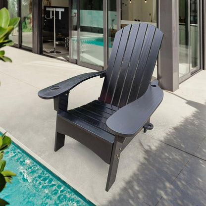 Outdoor or indoor Wood Adirondack chair with an hole to hold umbrella on the arm, Black