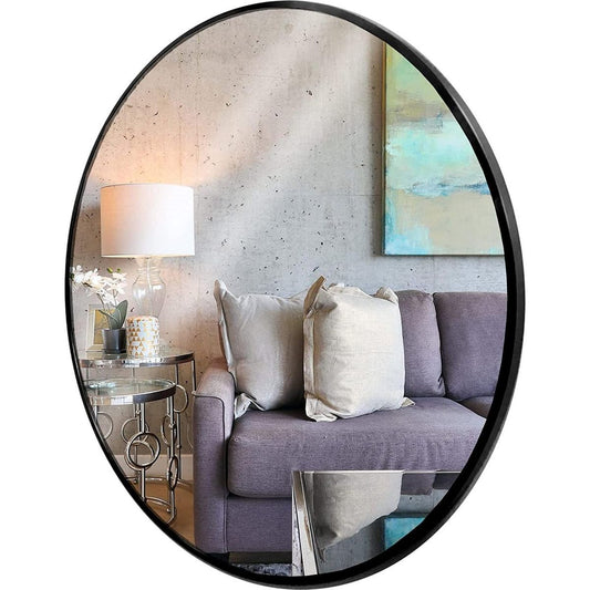 Round Mirror, Circle Mirror 30 Inch, Black Round Wall Mirror Suitable for Bedroom, Living Room, Bathroom, Entryway Wall Decor and More, Brushed Aluminum Frame Large Circle Mirrors for Wall