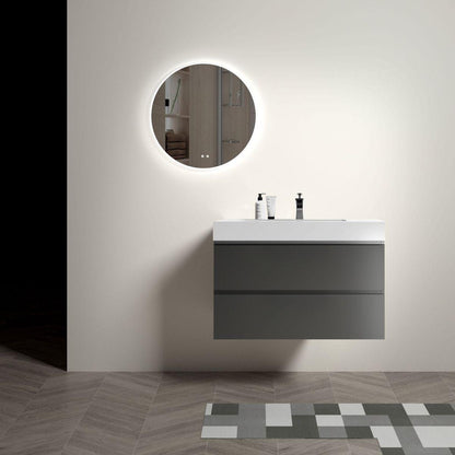 Alice 36" Gray Bathroom Vanity with Sink, Large Storage Wall Mounted Floating Bathroom Vanity for Modern Bathroom, One-Piece White Sink Basin without Drain and Faucet