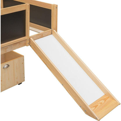 Twin size Loft Bed Wood Bed with Two Storage Boxes - Natrual ()