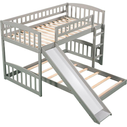 Twin Over Twin Bunk Bed with Slide and Ladder, Gray