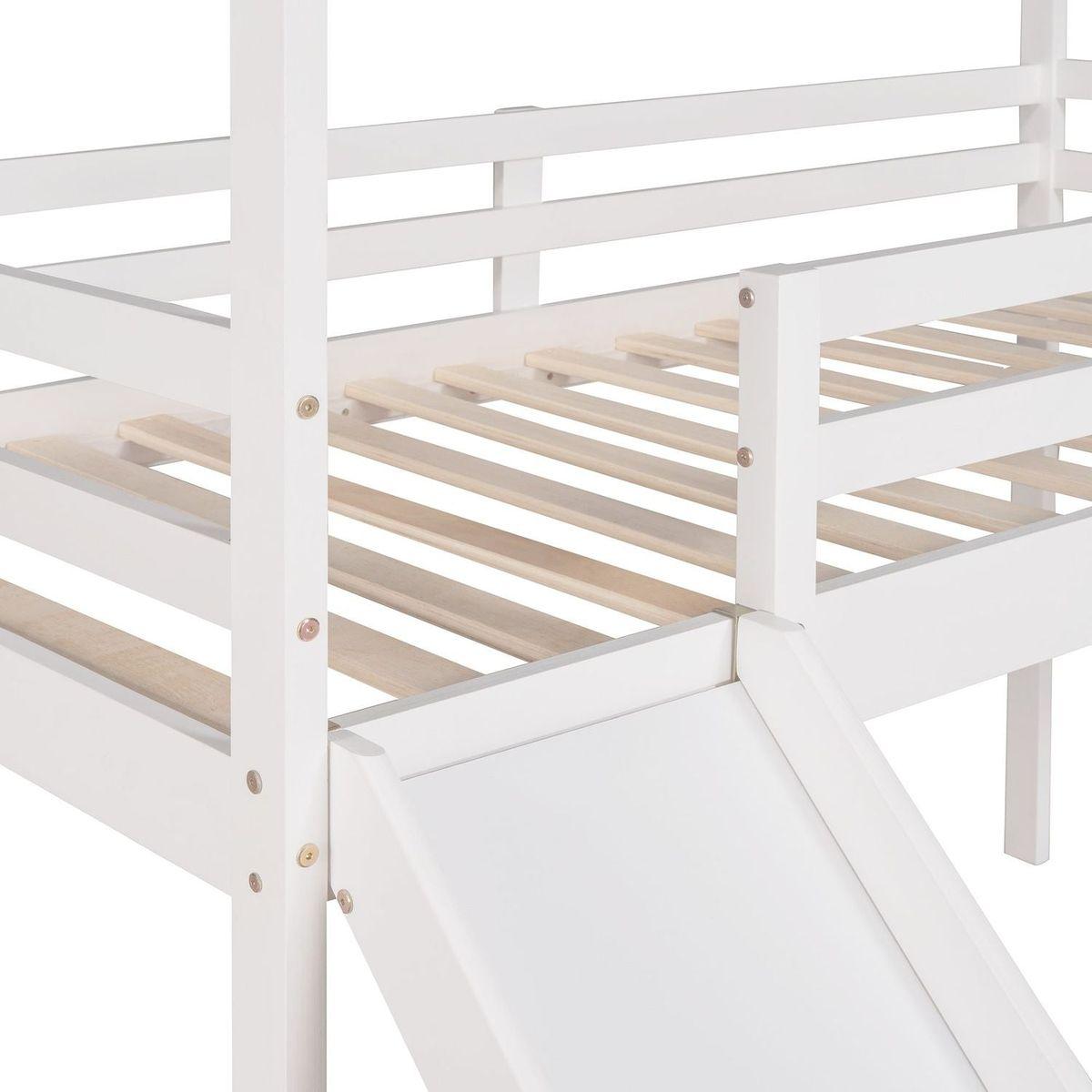 Twin Loft Bed with Slide, House Bed with Slide, White