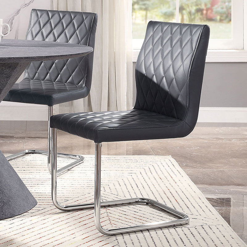 Ansonia Side Chair (Set-2), Gray PU & Chrome