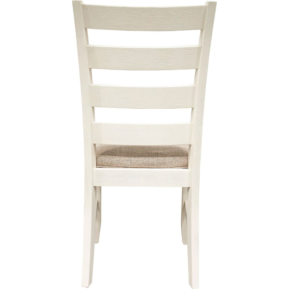 White Classic 2pcs Dining Chairs Set Rubberwood Beige Fabric Cushion Seats Ladder Backs Dining Room Furniture Side Chair