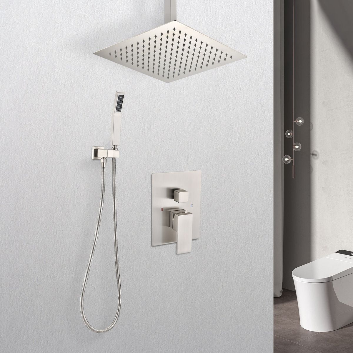 Ceiling Mounted Shower System Combo Set with Handheld and 10" Shower head - Streamdale Furniture