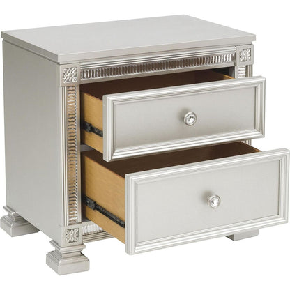 Glamorous Modern Design 1pc Nightstand of 2x Drawers Faux Crystal Knobs Silver Finish Furniture