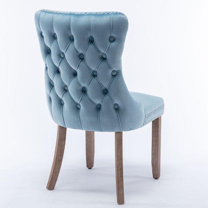 Upholstered Wing-Back Dining Chair with Backstitching Nailhead Trim and Solid Wood Legs, Set of 2, Light Blue, 8809LB, KD