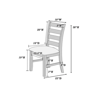 White Classic 2pcs Dining Chairs Set Rubberwood Beige Fabric Cushion Seats Ladder Backs Dining Room Furniture Side Chair