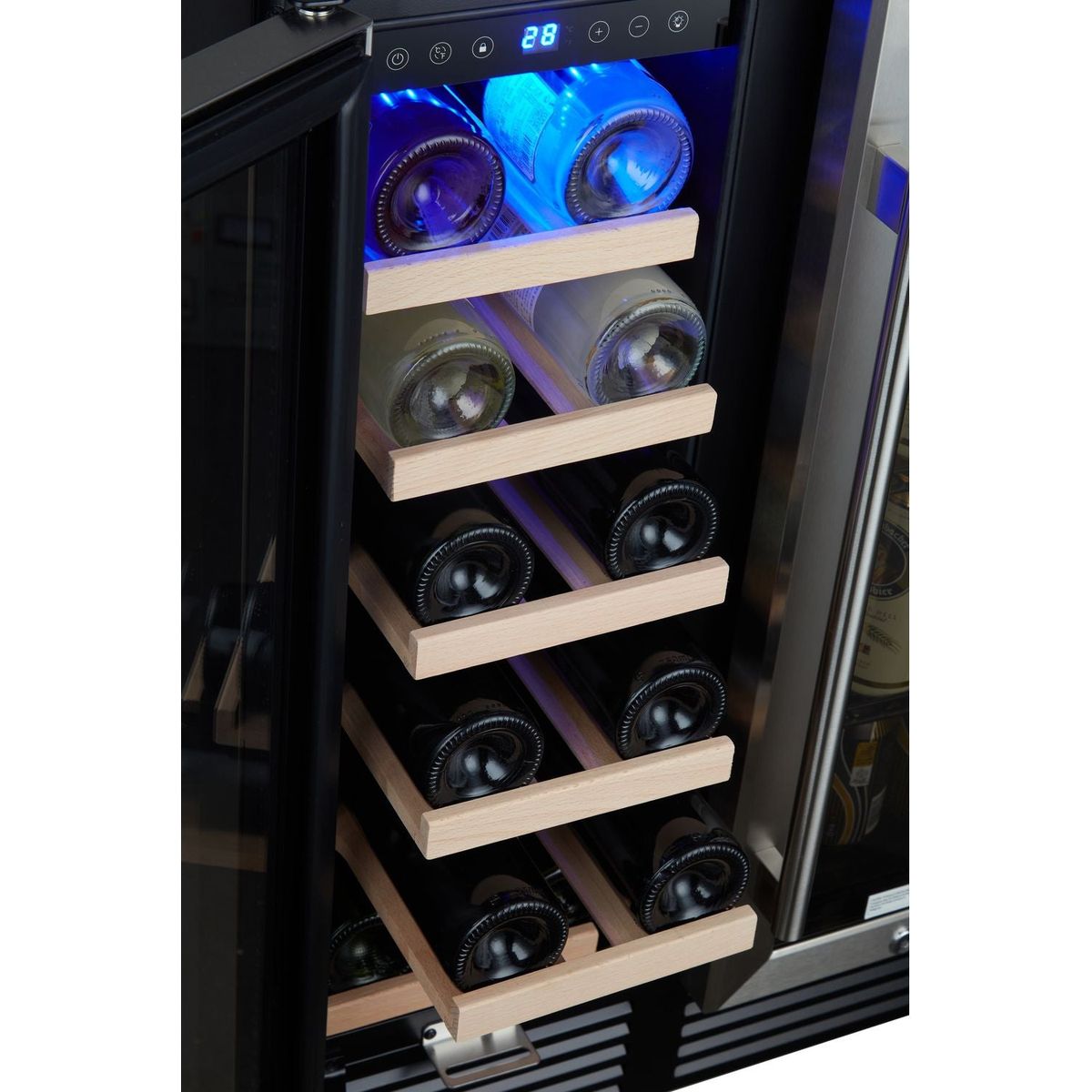 24" Wine Cooler Refrigerator - Dual Zone Built-in or Freestanding Fridge with Stainless Steel Tempered Glass Door and Temperature Memory Function