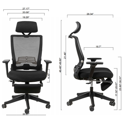 High Back Office Chair with 2d armrest and foot rest, tilt function max 128,Black