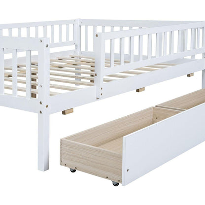 Full Size Daybed Wood Bed with Two Drawers, White - Streamdale Furniture