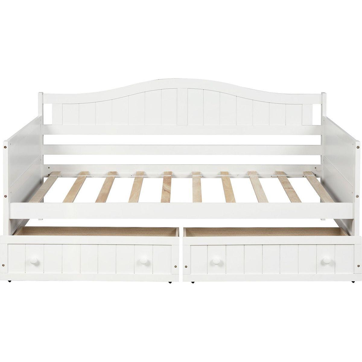 Twin Wooden Daybed with 2 drawers, Sofa Bed for Bedroom Living Room, No Box Spring Needed, White