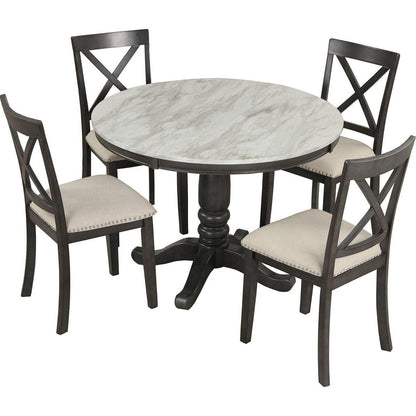 5 Pieces Dining Table and Chairs Set for 4 Persons, Kitchen Room Solid Wood Table with 4 Chairs