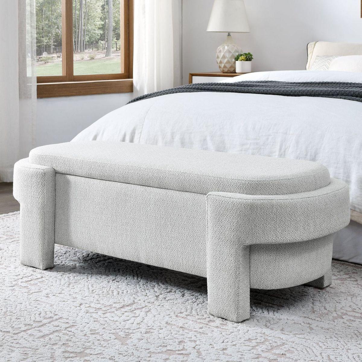 Linen Fabric Upholstered Bench with Large Storage Space for the Living Room, Entryway and Bedroom, White,(51.5"x20.5"x17") - Streamdale Furniture