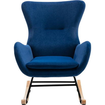 Velvet Fabric Padded Seat Rocking Chair With High Backrest And Armrests