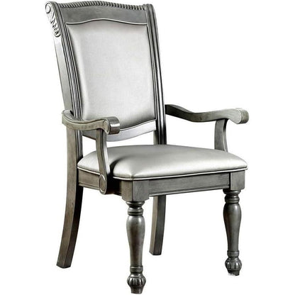 Glorious Classic Traditional Dining Chairs Gray Color Solid wood Leatherette Cushion Seat Set of 2pc Arm Chairs Turned Legs Kitchen Dining Room