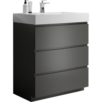 Alice 30" Gray Bathroom Vanity with Sink, Large Storage Freestanding Bathroom Vanity for Modern Bathroom, One-Piece White Sink Basin without Drain and Faucet