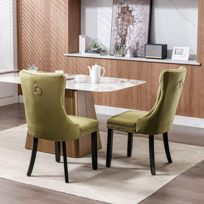 Nikki Collection Modern, High-end Tufted Solid Wood Contemporary Velvet Upholstered Dining Chair with Wood Legs Nailhead Trim 2-Pcs Setlive-Green