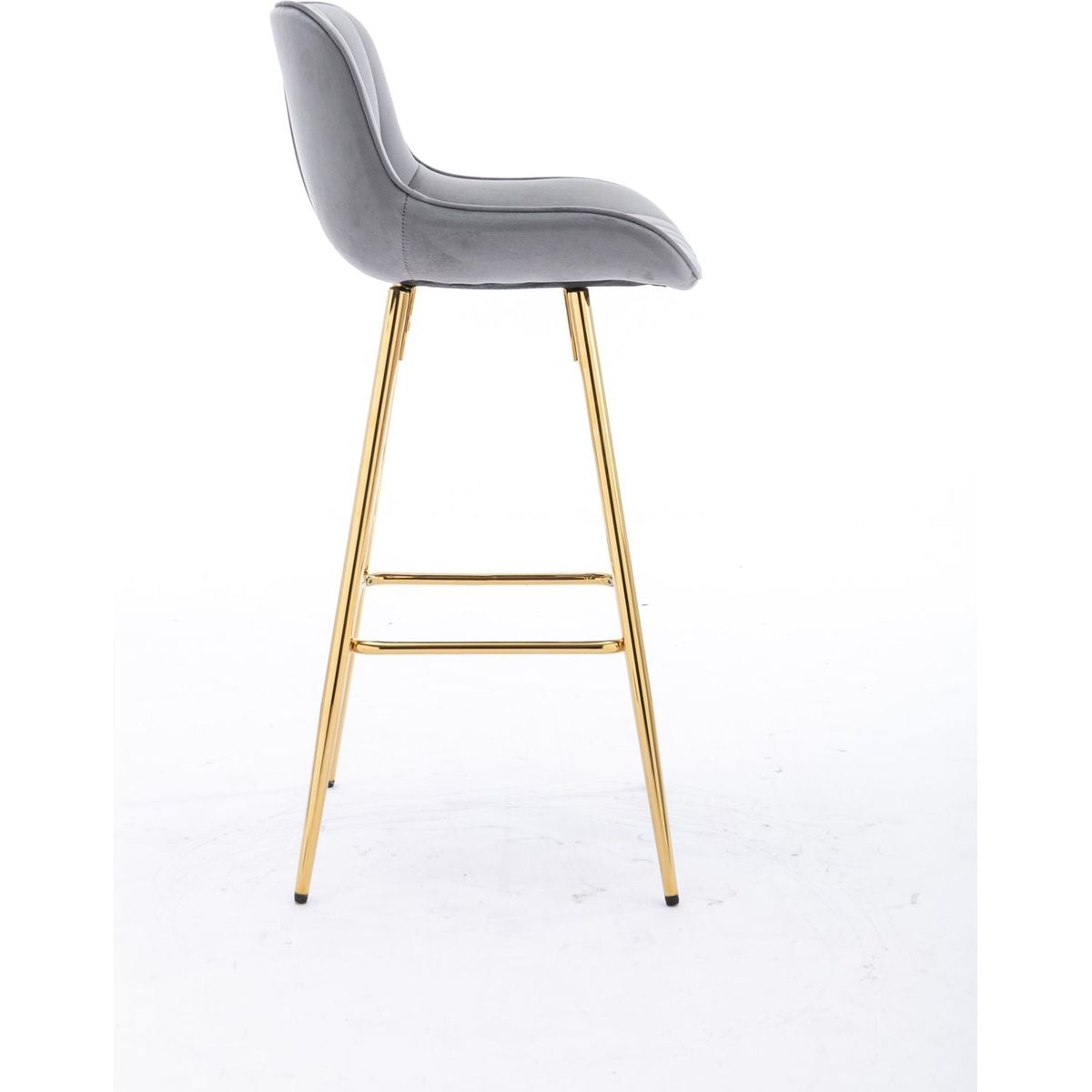 26 Inch Set of 2 Bar Stools, with Chrome Footrest Velvet Fabric Counter Stool Golden Leg Simple Bar Stool, GRAY