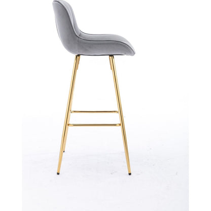 26 Inch Set of 2 Bar Stools, with Chrome Footrest Velvet Fabric Counter Stool Golden Leg Simple Bar Stool, GRAY