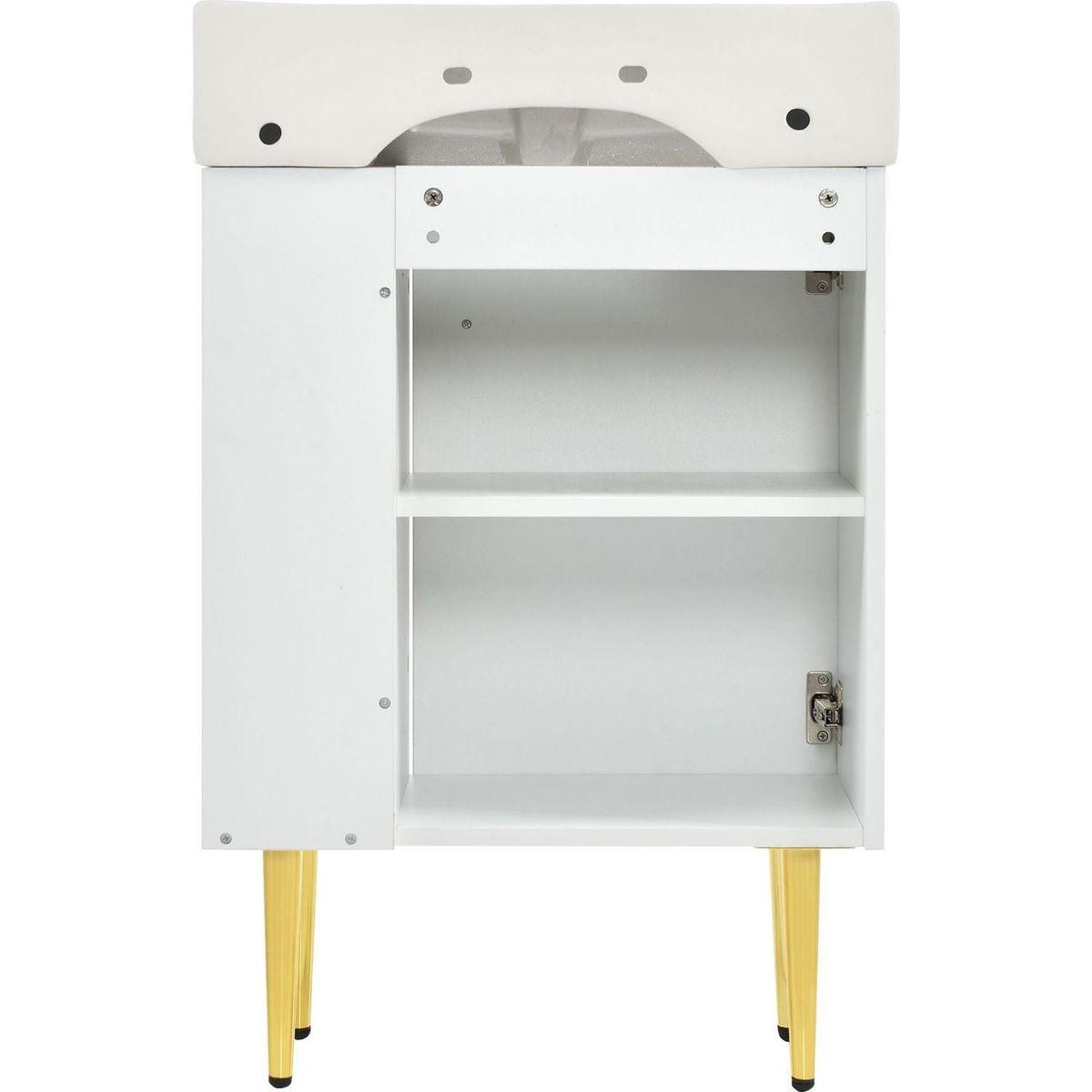 21.6" white Bathroom vanity, Combo Cabinet, Bathroom Storage Cabinet, Single Ceramic Vessel Sink, Right side storage