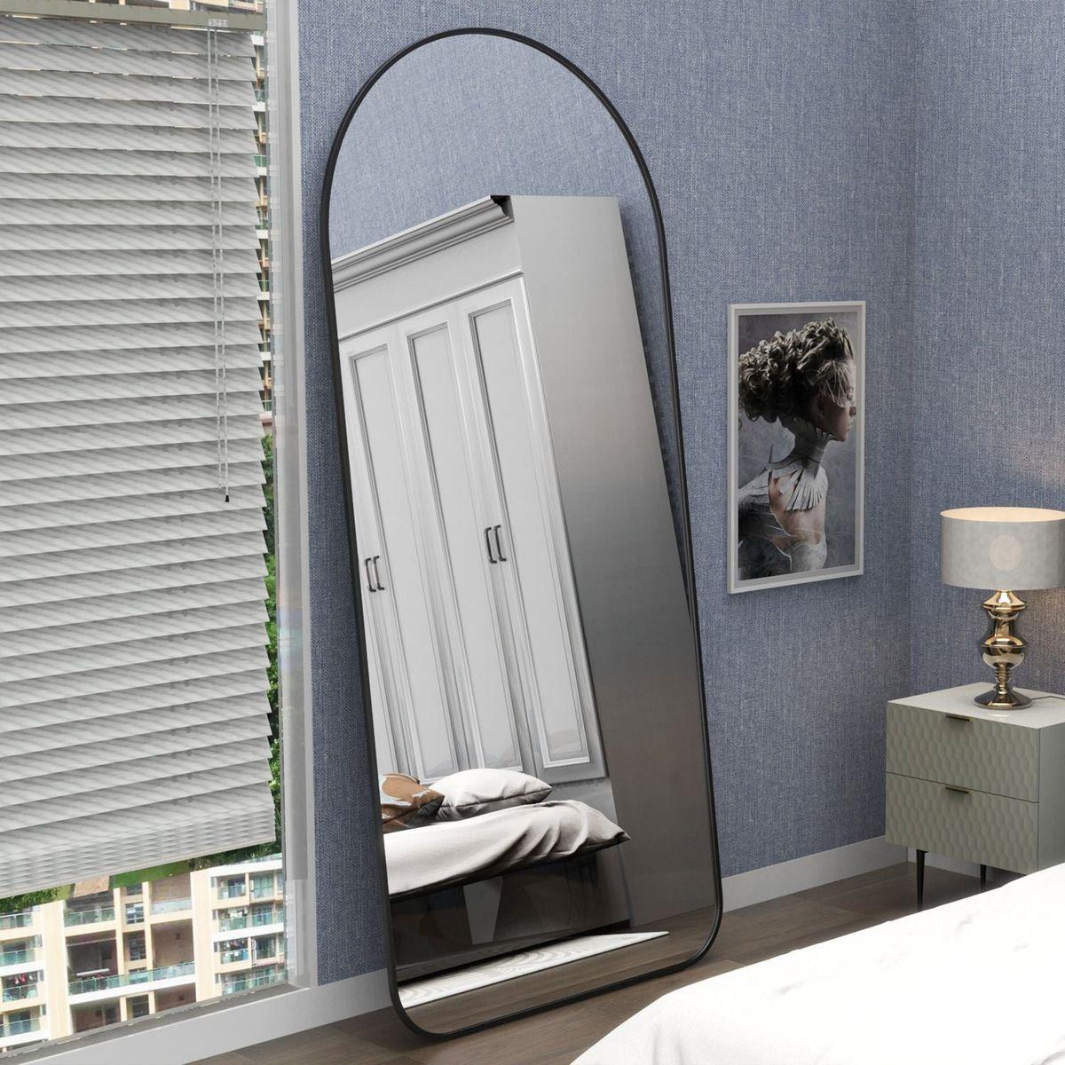 Arch Full Length Mirror 71"x32" Big Full Body Mirror for Bedroom Oversized Floor Mirror Large Standing Mirror Living Room Dressing Mirror Leaning Against Wall, Aluminum Frame, Black