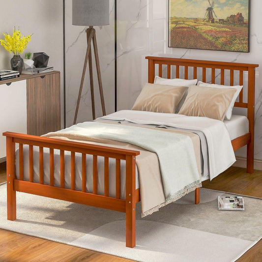 Wood Platform Bed with Headboard and Footboard (Oak) - Streamdale Furniture