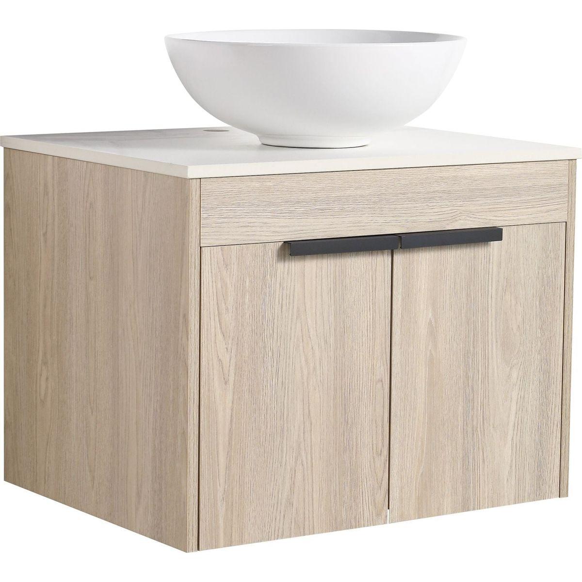 24" Modern Design Float Bathroom Vanity With Ceramic Basin Set, Wall Mounted White Oak Vanity With Soft Close Door, KD-PackingD-Packing Pieces