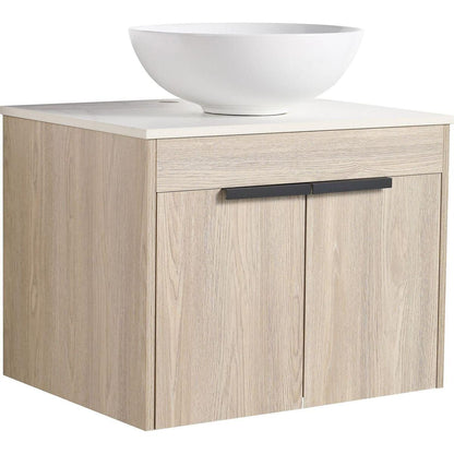 24" Modern Design Float Bathroom Vanity With Ceramic Basin Set, Wall Mounted White Oak Vanity With Soft Close Door, KD-PackingD-Packing Pieces
