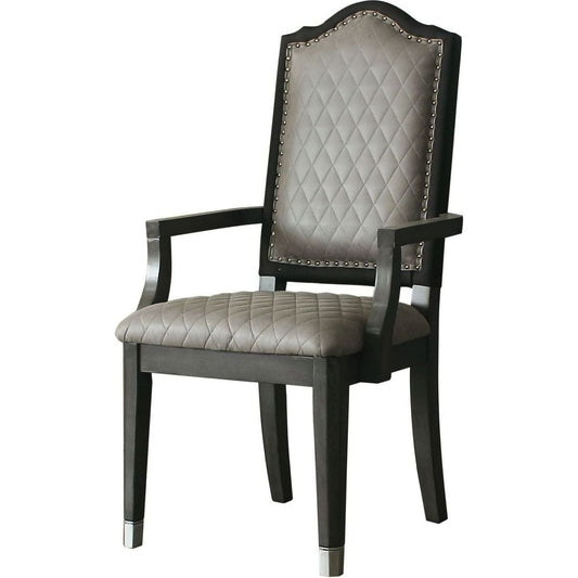 House Beatrice Arm Chair, Two Tone Beige Fabric & Charcoal Finish