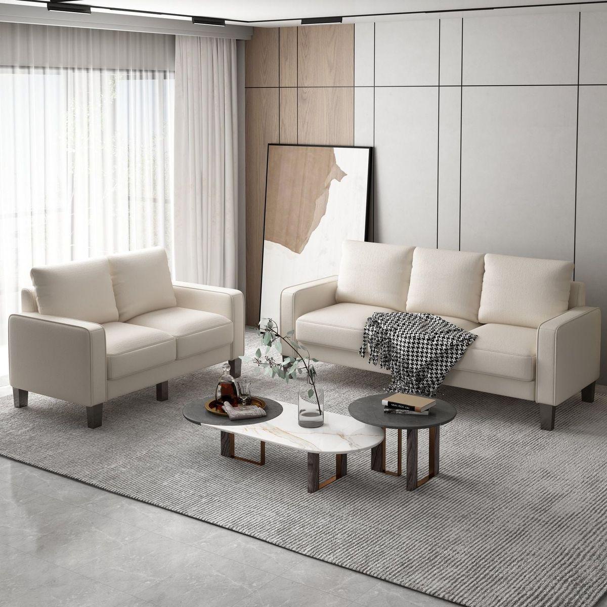 Modern Living Room Furniture Sofa in Beige Fabric 2+3