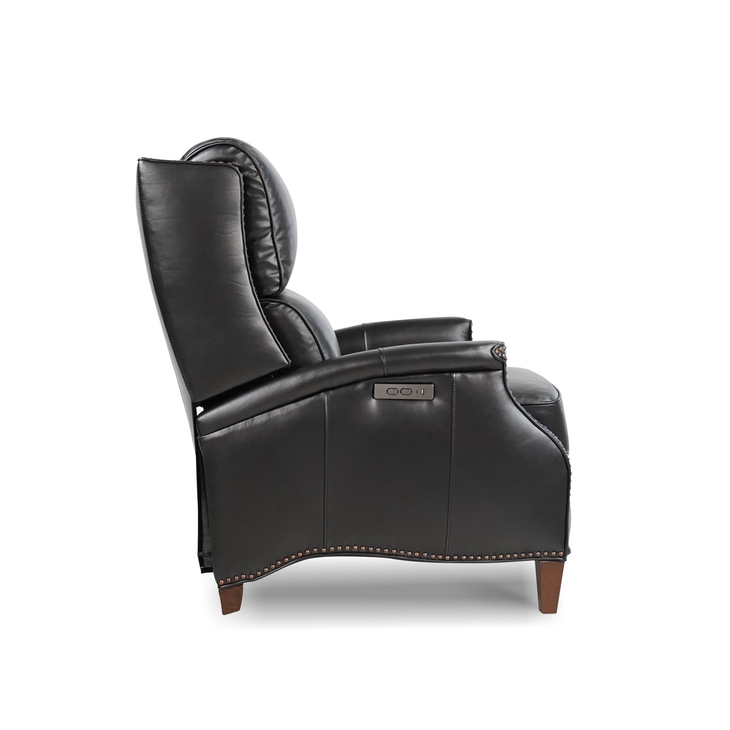 Hekkin II Genuine Top Grain Leather Power Recliner | Adjustable Headrest | Removeable Cushion | Nailhead Trim | Extendable Footboard