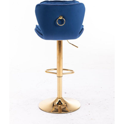 Set of 2 Bar Stools, with Chrome Footrest and Base Swivel Height Adjustable Mechanical Lifting Velvet + Golden Leg Simple Bar - Streamdale Furniture