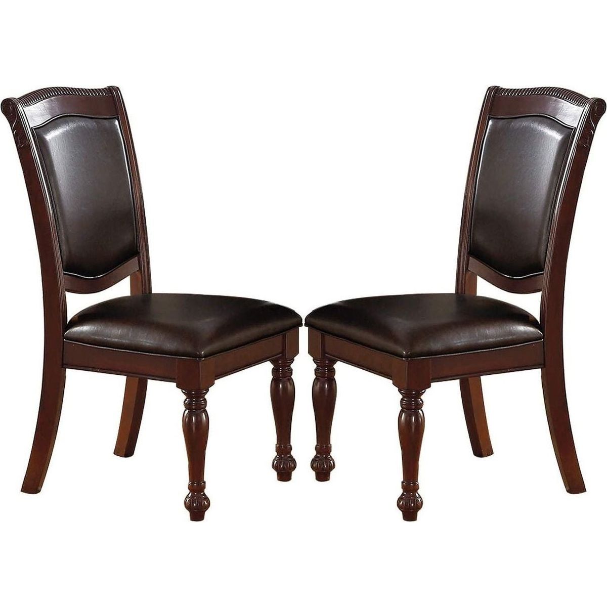 Gorgeous Formal Set of 2 Side Chairs Brown Color Rubberwood Dining Room Furniture Faux Leather Upholstered Seat