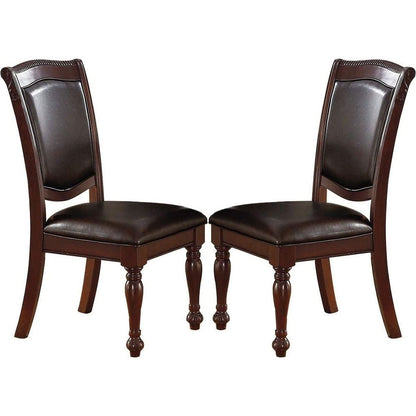 Gorgeous Formal Set of 2 Side Chairs Brown Color Rubberwood Dining Room Furniture Faux Leather Upholstered Seat