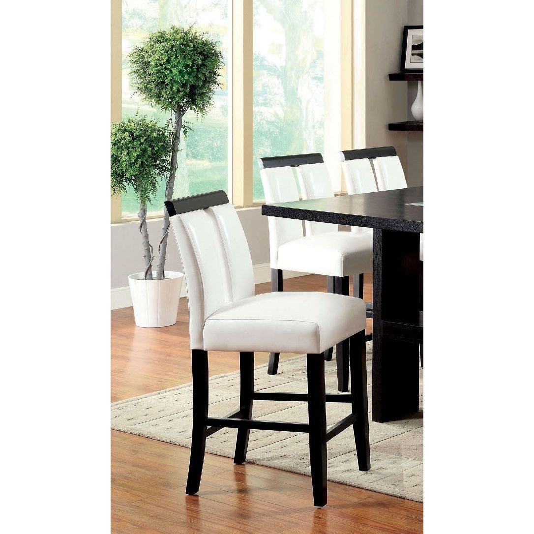 Set of 2 Chairs Black And White Leatherette Beautiful Padded Counter height Chairs Slit Back Design Kitchen Dining Room Furniture