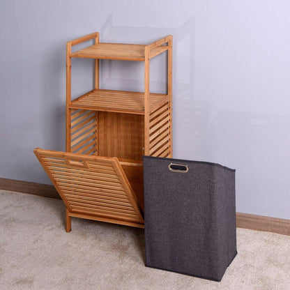 Bathroom Laundry Basket Bamboo Storage Basket with 2-tier Shelf 17.32 x 13 x 37.8 inch - Streamdale Furniture