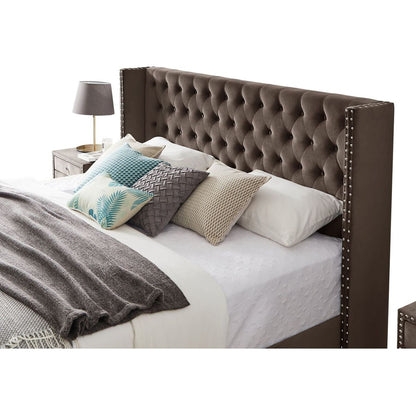 King bed with one nightstand, Button designed Headboard, strong wooden slats + metal legs with Electroplate