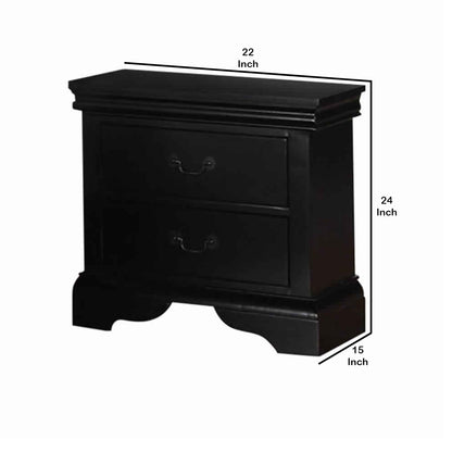 Contemporary Bedroom Furniture Nightstand Black Color 2 x Drawers Bed Side Table Pine wood