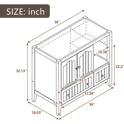 36" Bathroom Vanity Base Only, Solid Wood Frame and MDF Boards, Brown